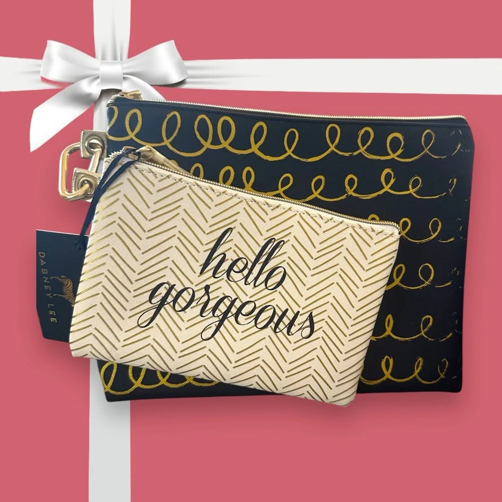 Dabney Lee New  Set! Matching Black & Gold‎ Pouch or Cosmetic Bag Set